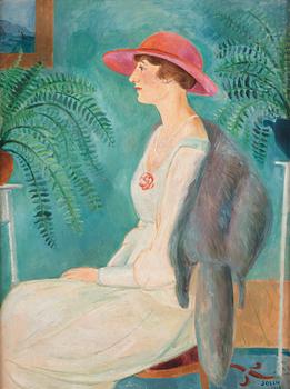 602. Einar Jolin, Kvinna med rosa hatt.