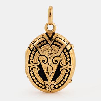 1117. An 18K gold Möllenborg locket with black enamel decoration.