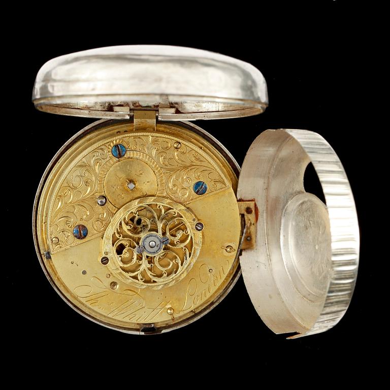 FICKUR, herr, silver, spindelur, 1700-tal.