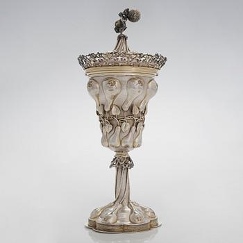 An early 20th-century parcel-gilt silver standing cup, maker's mark presumably Ludwig Neresheimer & Co, Hanau, Germany.