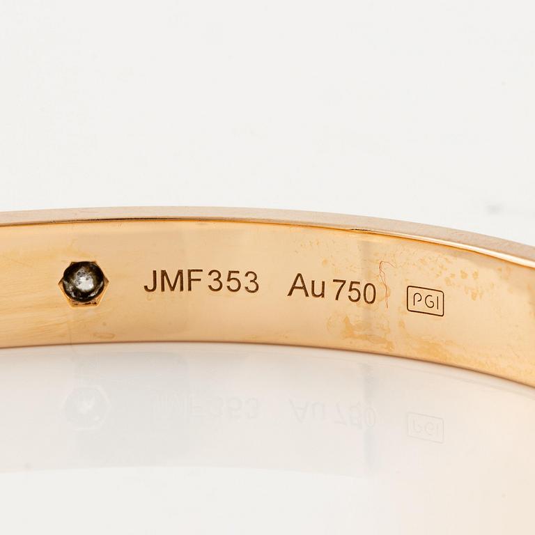 A Cartier "Love" bracelet in 18K rose gold with round brilliant-cut diamonds.