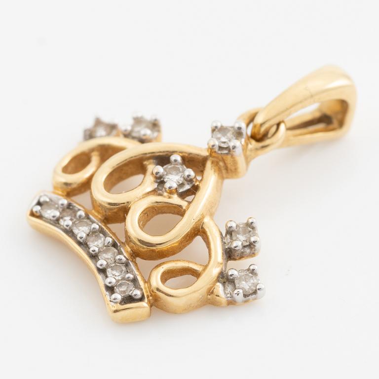 Pendant, in the form of a crown, 18K gold with eight-cut diamonds.
