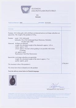 Hänge, 18K vitguld, med en briljantslipad diamant ca 1.03 ct och spektrolit.