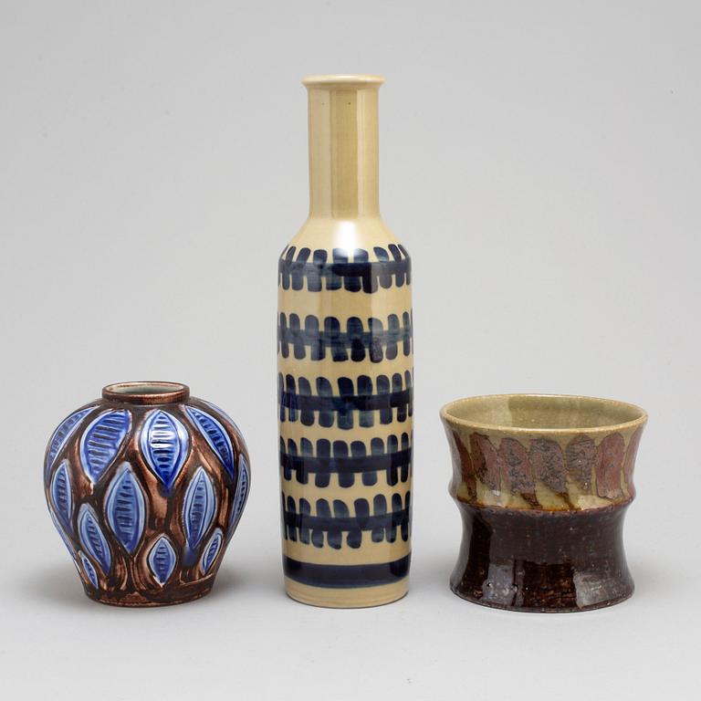 HERTHA BENGTSON, three signed stoneware vases, Rörstrand.