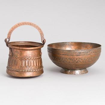 A copper bucket and bowl.