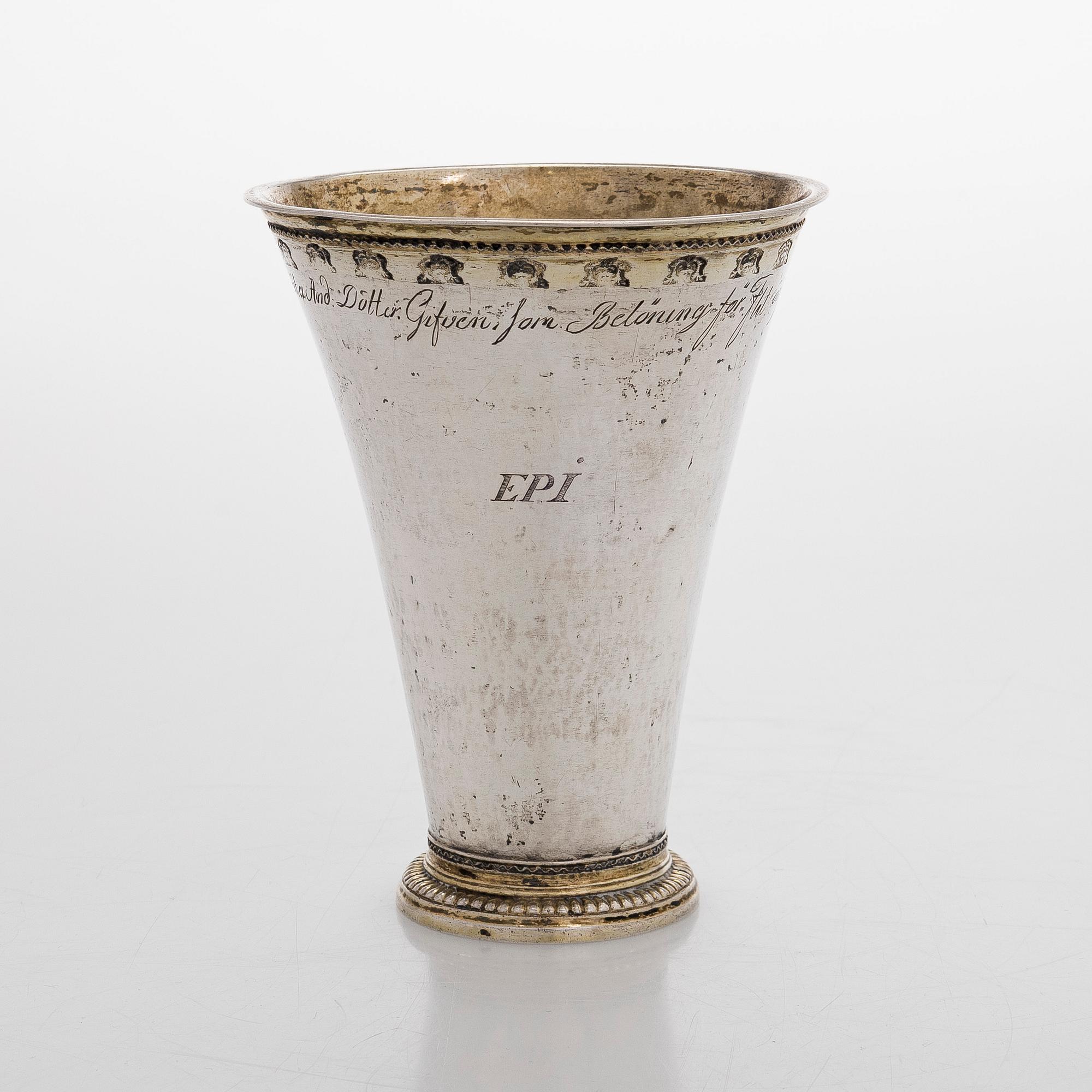 An 18th-century parcel-gilt silver cup, maker's mark of Nils Trybom, Linköping, Sweden 1760.