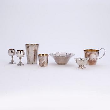 PARTI SILVER, 8 delar, bl.a. GAB, Stockholm, 1967. Vikt 252 gram.