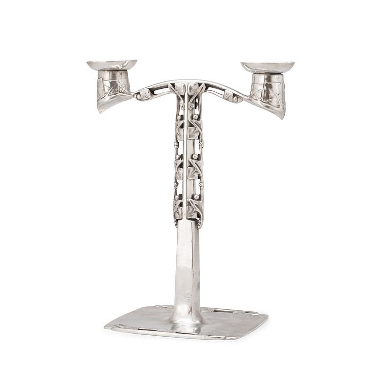 A Liberty & Co 'Tudric' pewter candelabrum, attributed to Archibald Knox, Liberty & Co, Arts & Crafts, England.