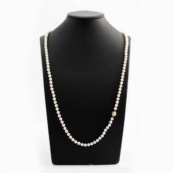 Pearl necklace, with cultured pearls, longer model.