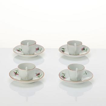 Meissen, Kaffekoppar med fat, fyra stycken, porslin, 1920-tal.