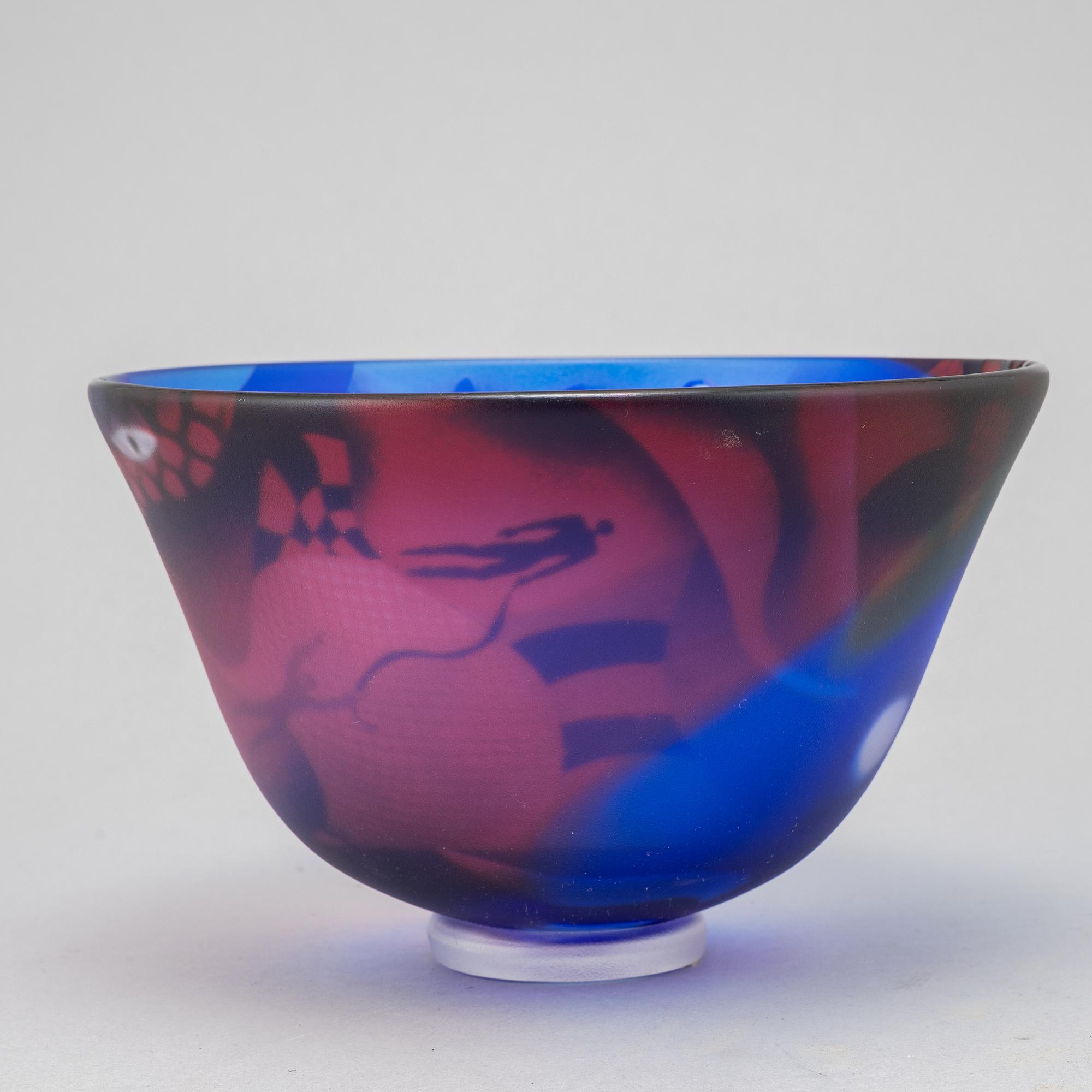 Bertil Vallien, a unique blasted glass bowl, Kosta Boda, Sweden.
