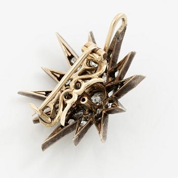 Brosch/hänge 14K guld och silver med gammalslipade diamanter, 1800-tal.