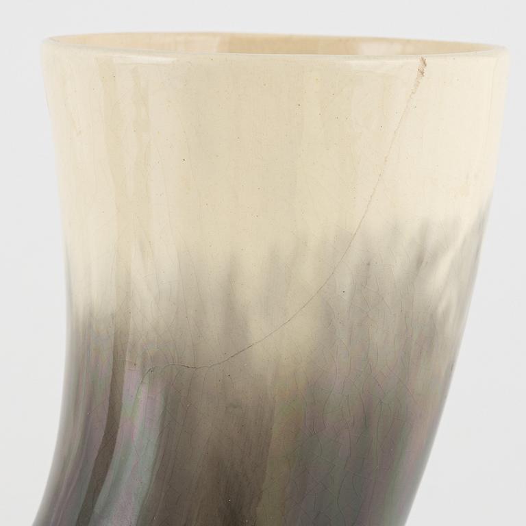 A pair of drinking horns, majolica, Rörstrand, circa 1900.