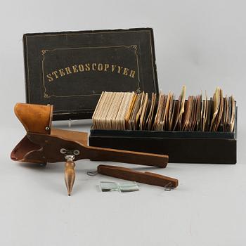 STEREOSCOPE med VYER, ca 140 st, 1800/1900-tal.