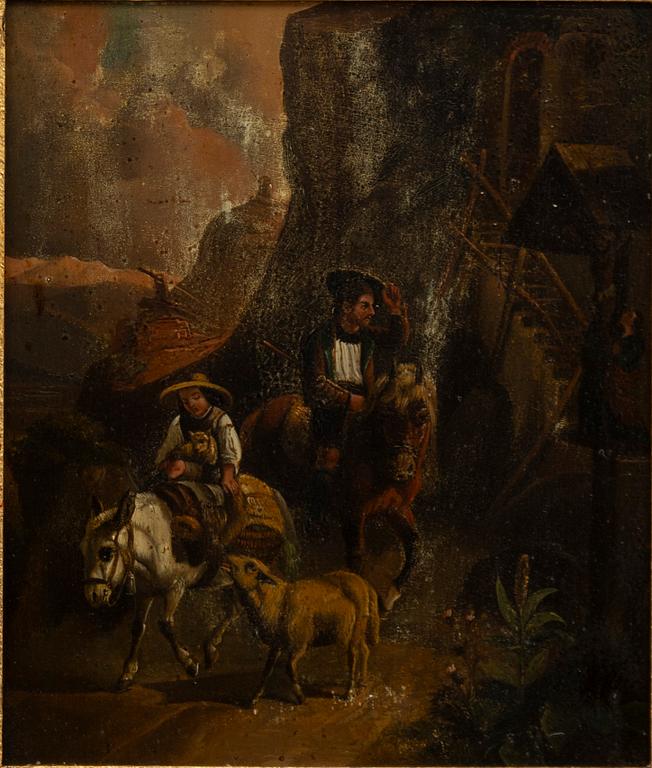 Unknown artist, 19th century, Boy with dog/Travelling family.