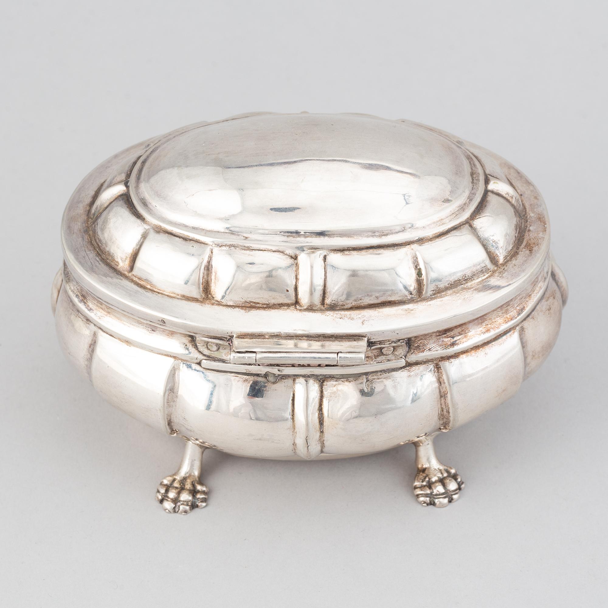 A late baroque silver sugar box, circa 1750, probably Germany.