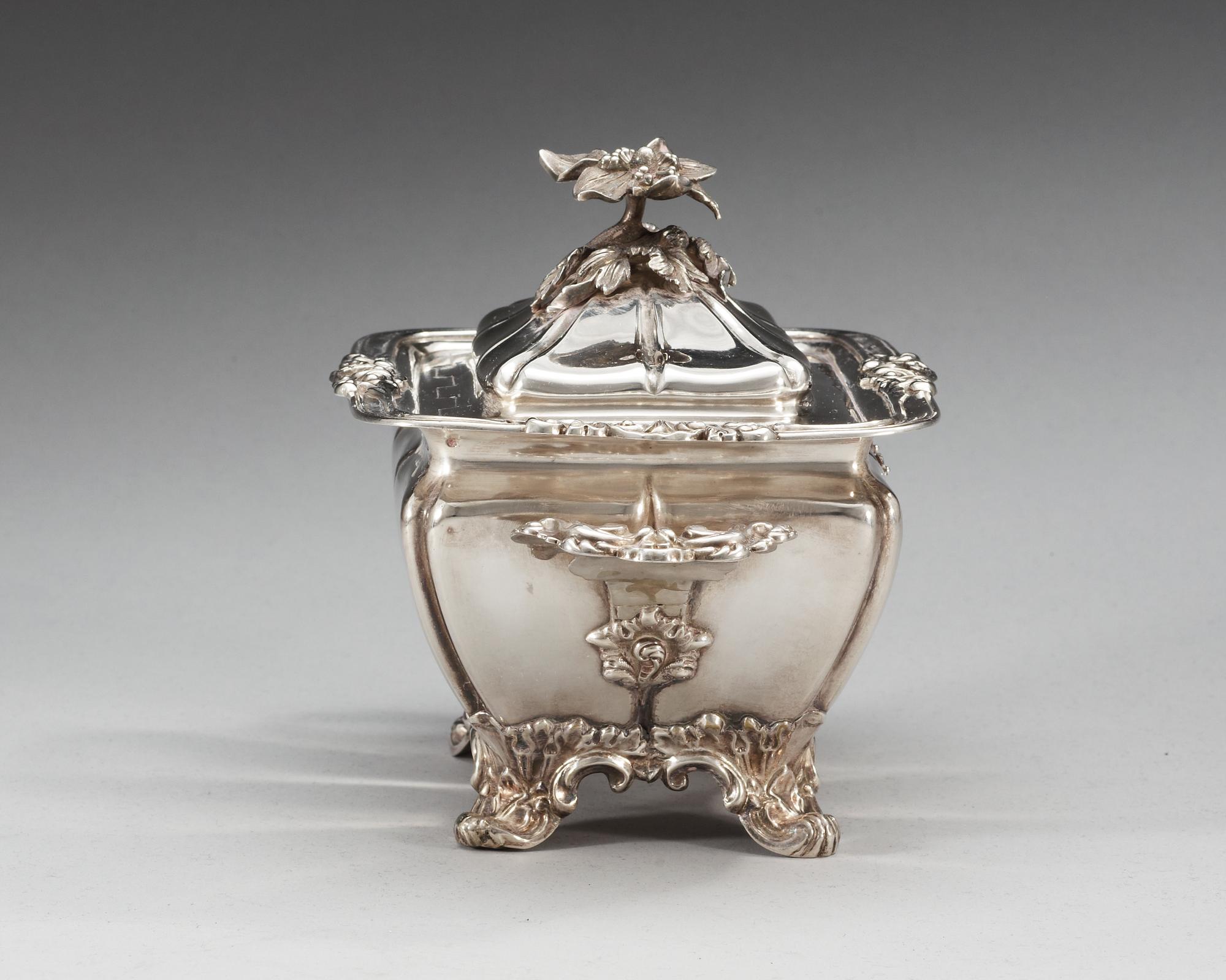 A Swedish 19th century silver sugar-casket, makers mark of Gustaf Möllenborg, Stockholm 1846.