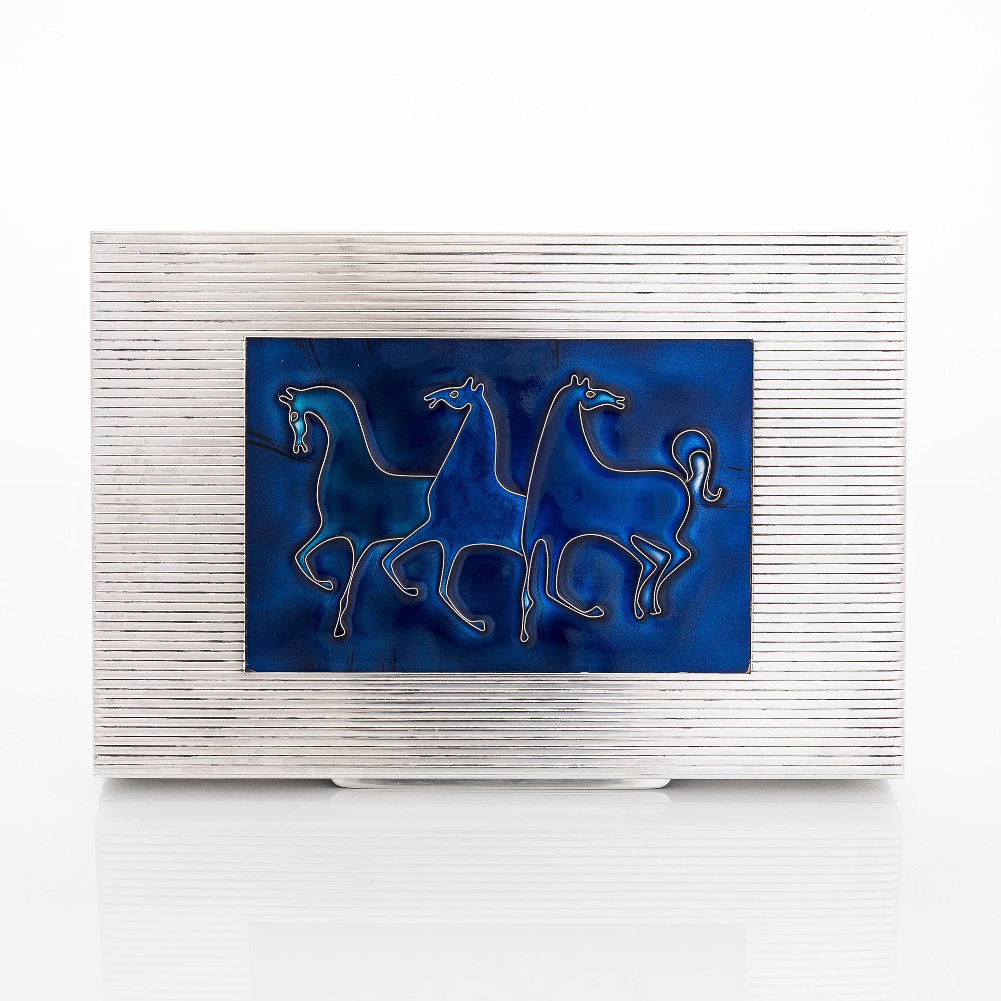 A silver and enamel cigar box, latter half of the 20th century.