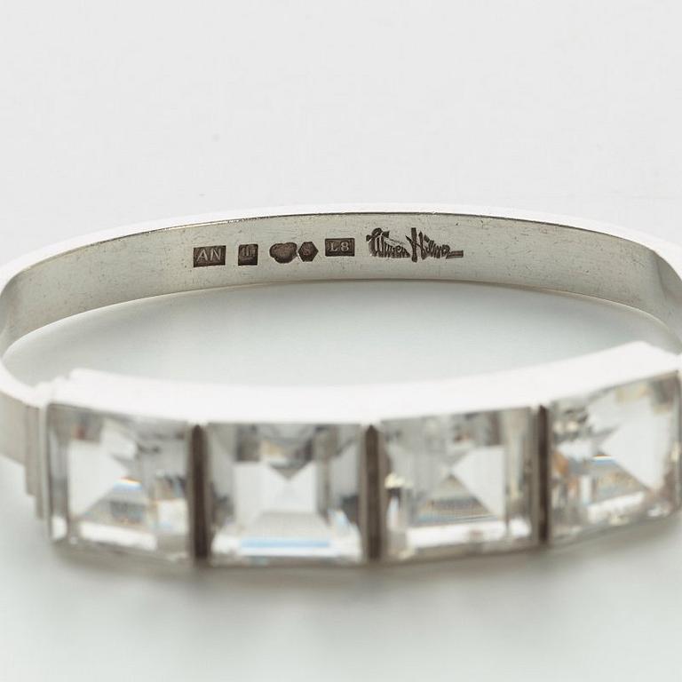 A Wiwen Nilsson sterling and four rockcrystals bangle, Lund 1937.