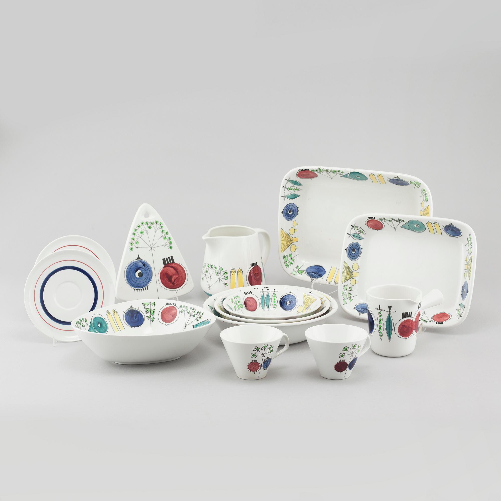 MARIANNE WESTMAN, servisdelar, 11 st, flintgods, "Picknick" samt "Pomona", Rörstrand.