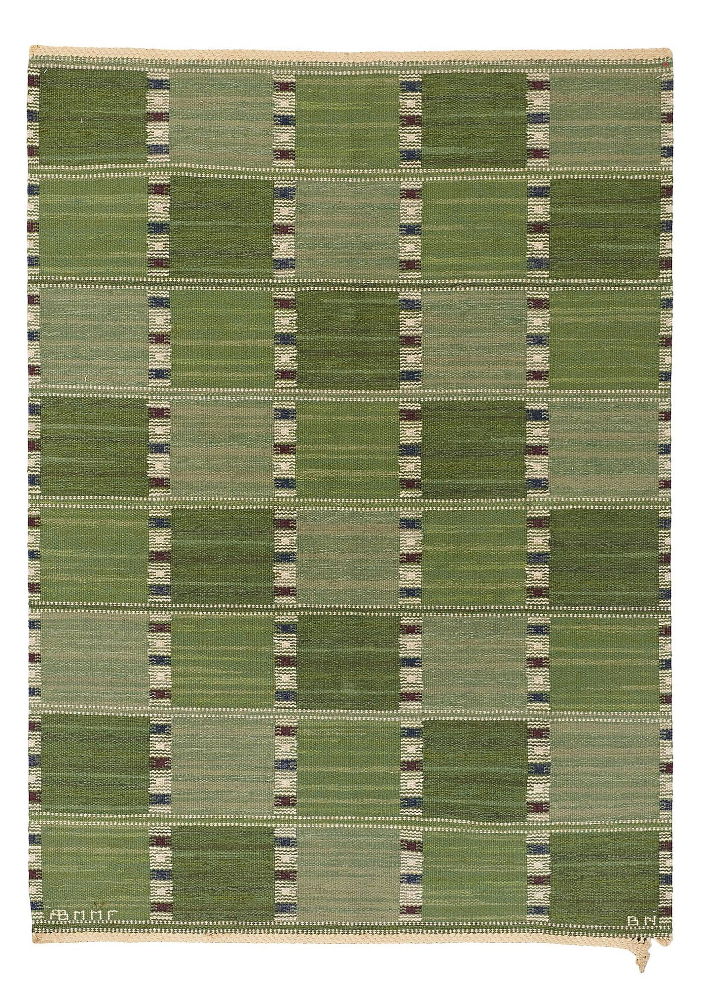 Barbro Nilsson, MATTA, "Falurutan grön I", rölakan, ca 210,5 x 150,5 cm, signerad AB MMF BN.
