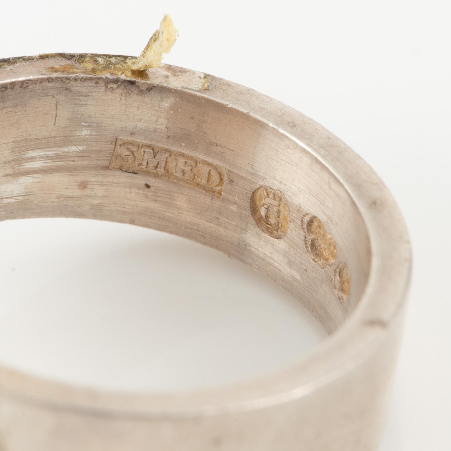 Lars Arby, five rings in sterling silver, Gothenburg 1963, 1966, 1967 and 1972.
