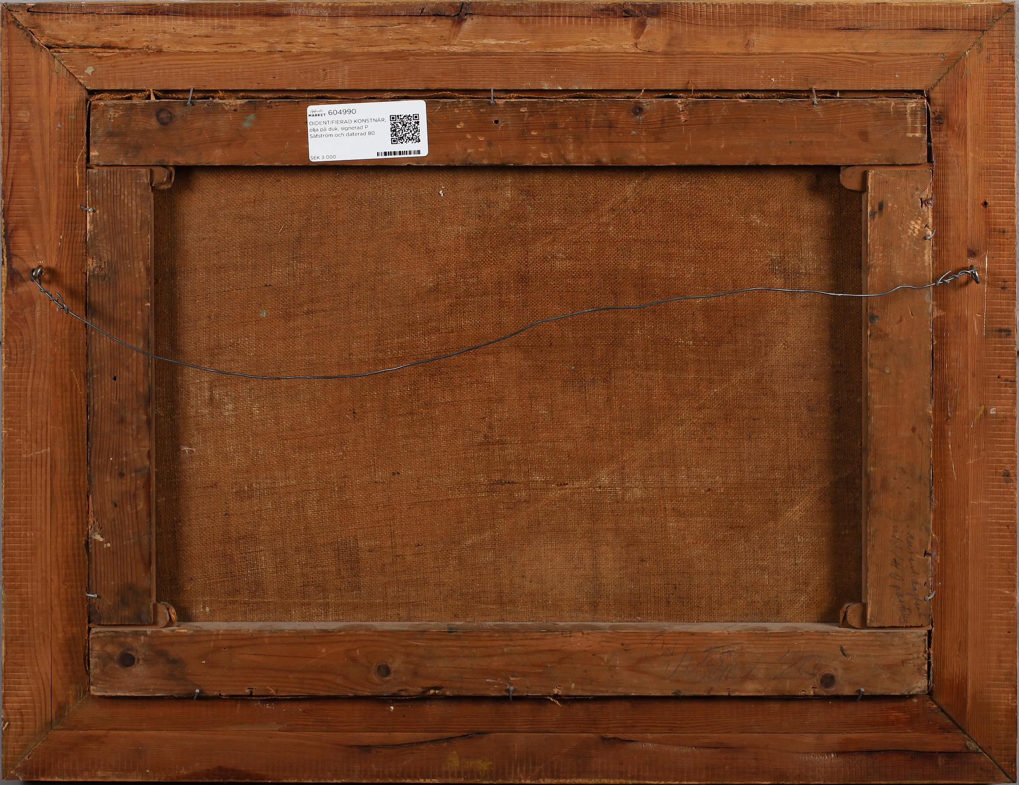 OIDENTIFIERAD KONSTNÄR, olja på duk, signerad P Säfström och daterad 80.