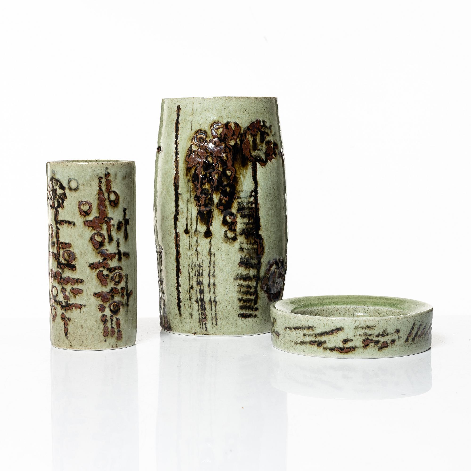 Carl-Harry Stålhane, two stoneware vases and a bowl. Rörstrand.