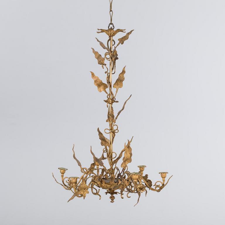 An app. 1900 french brass/metal chandelier.