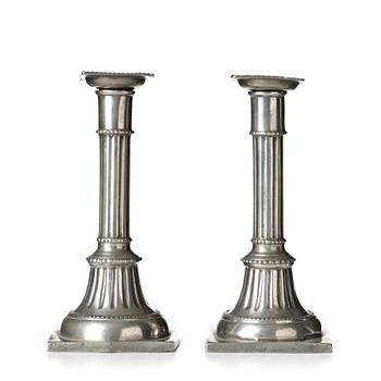 137. A pair of late Gustavian pewter candelsticks by Daniel Rising, Åbo 1797.