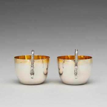 A pair of Swedish parcel-gilt silver cups, mark of Daniel Falck, Malmo (1685-1705). Reworked in the 19th century.