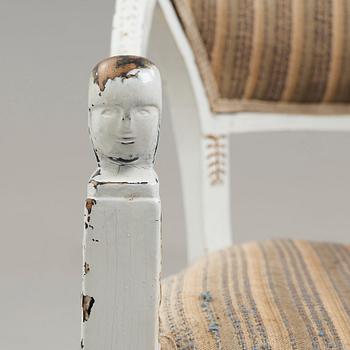 A pair of late Gustavian circa 1800 armchairs.