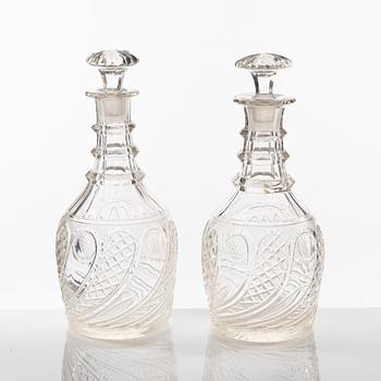 A pair of Anglo-Irish cut-glass decanters, first part of the 19th Century.