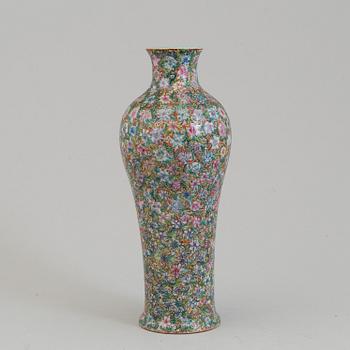 A Chinese 20th century famille rose 'mille fiore' vase, with Qianlong seal mark.