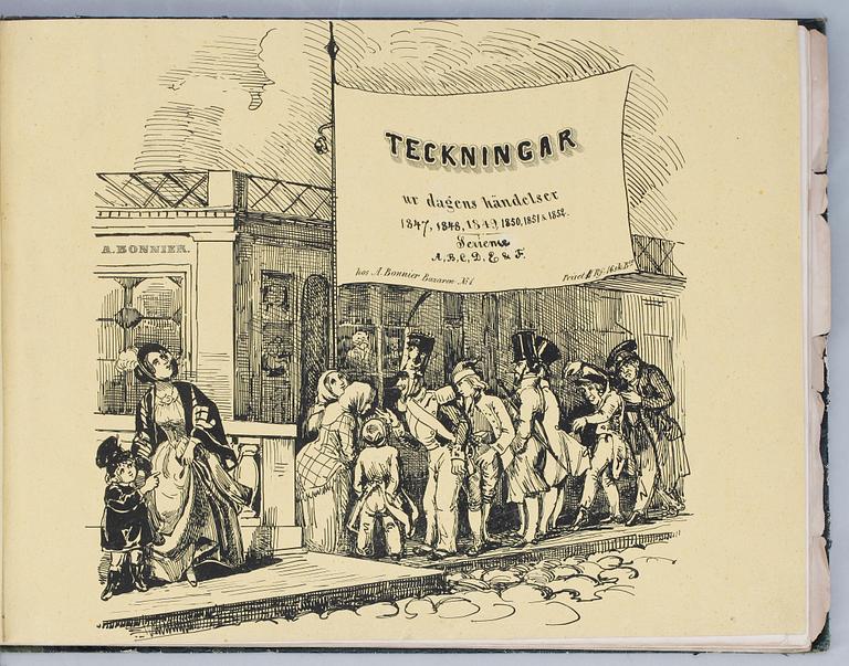 BÖCKER, 2 vol, "Teckningar ur dagens händelser 1847-1852", av F. von Dardel, Stockholm troligen 1848  resp "Skisser af reiselivet i Norge" av CF Diriks, troligen 1865-71.
