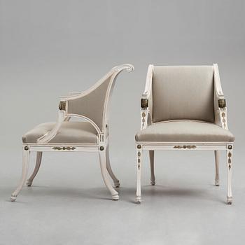 A pair of late Gustavian early 19th century armchairs.