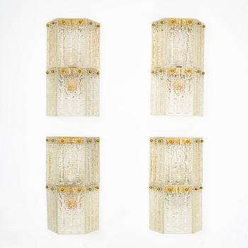 Carl Fagerlund, wall lamps, 4 pcs, Orrefors, second half of the 20th century.