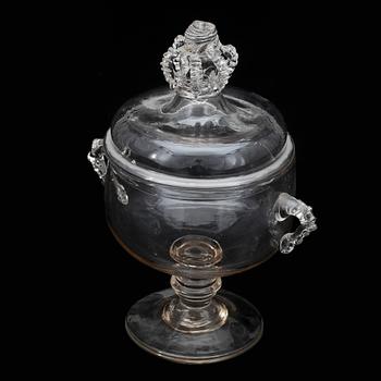 SOCKERSKÅL MED LOCK, glas, Sverige 1700-tal.