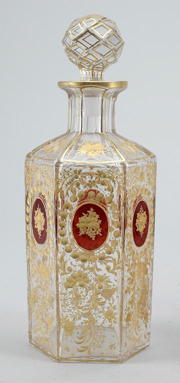 KARAFF med 11 GLAS, troligen Moser Karlsbad, 1800-tal.