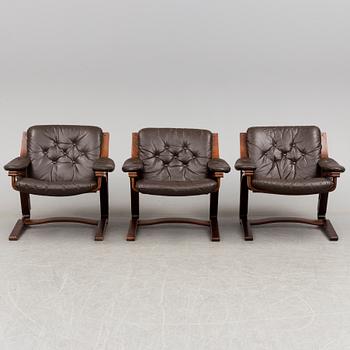 Three easy chairs and table, 1960-/70´s.
