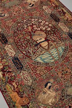 A rug, antique Kerman Laver figural, ca 209,5-211 x 131-133,5 cm.