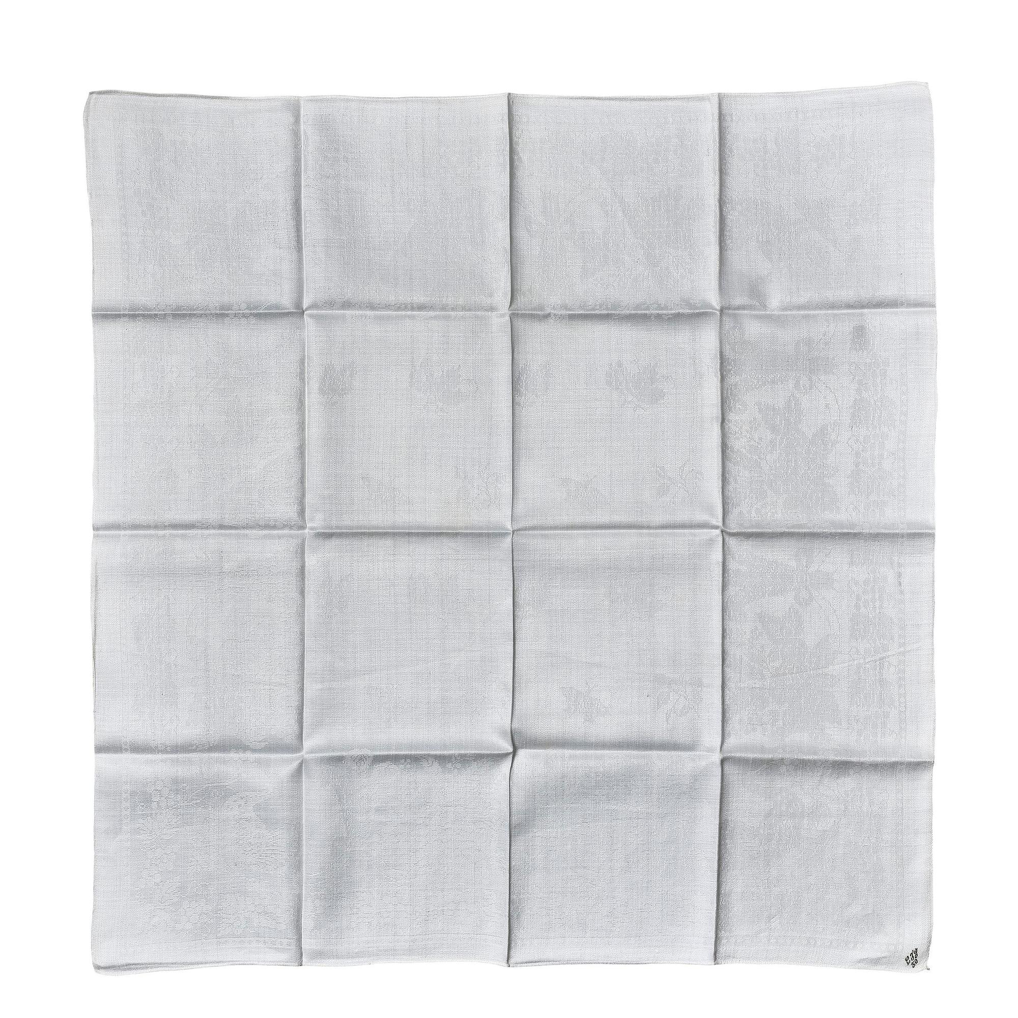 Servetter, 10 st, "Påfågelsmönstret" linnedamast, ca 78 x 80 cm, Flors linnemanufaktur, 1700-tal.