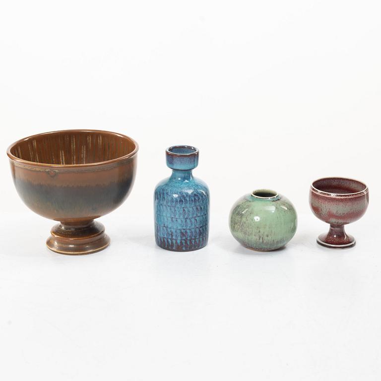Stig Lindberg, a stoneware bowl and three miniatures, Gustavsberg Studio, 1963–81.