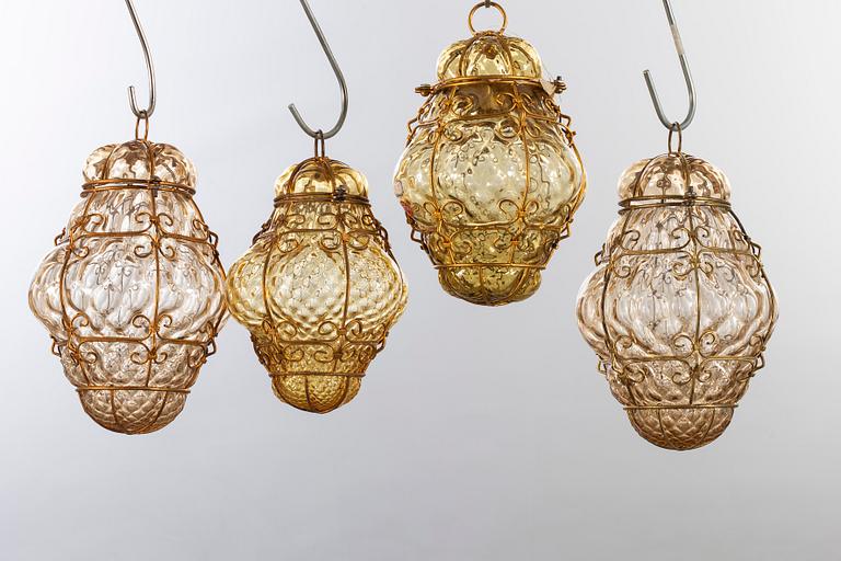 Four mid 20th century glass ceiling lamps from Murano, Venice Italy.