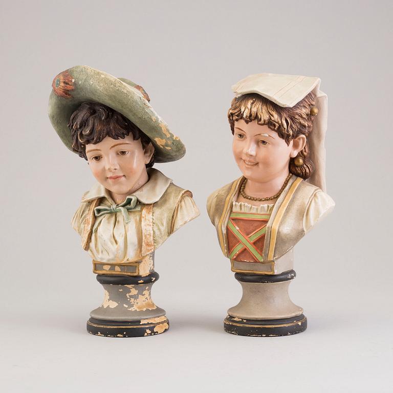 FIGURINES, a pair, plaster, late 19th / early 20th century.