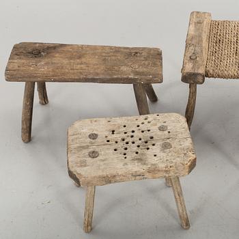 FIVE FOLKLORE STOOLS.