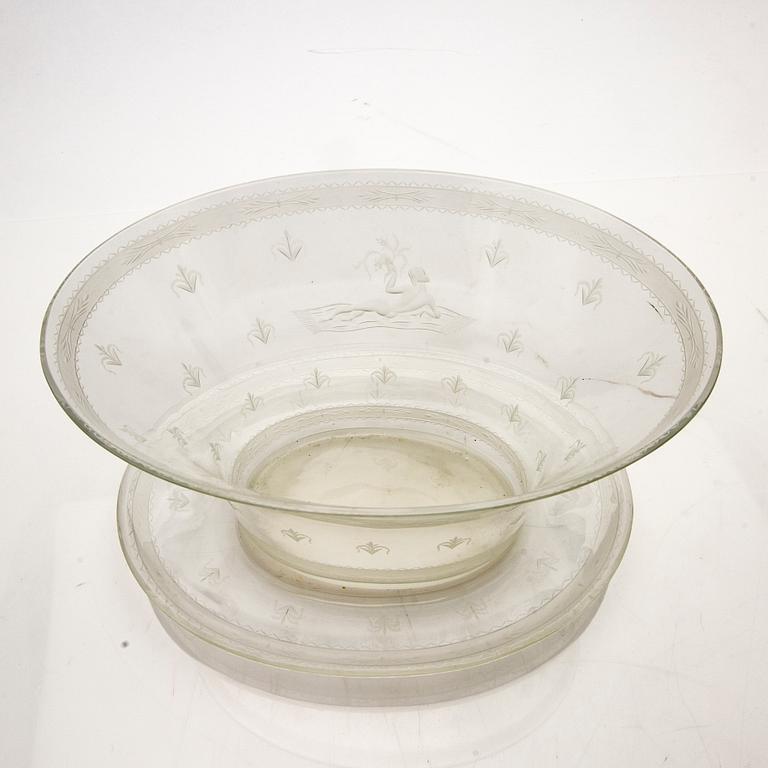 Edward Hald, Bowl with saucer, glass, Orrefors, 1920s.