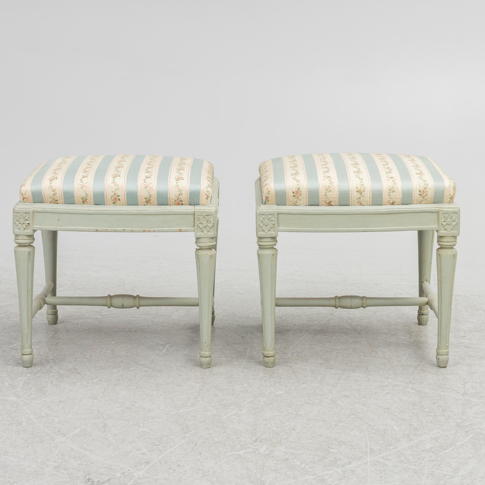 A pair of Gustavian stools, Sweden, late 18th century.