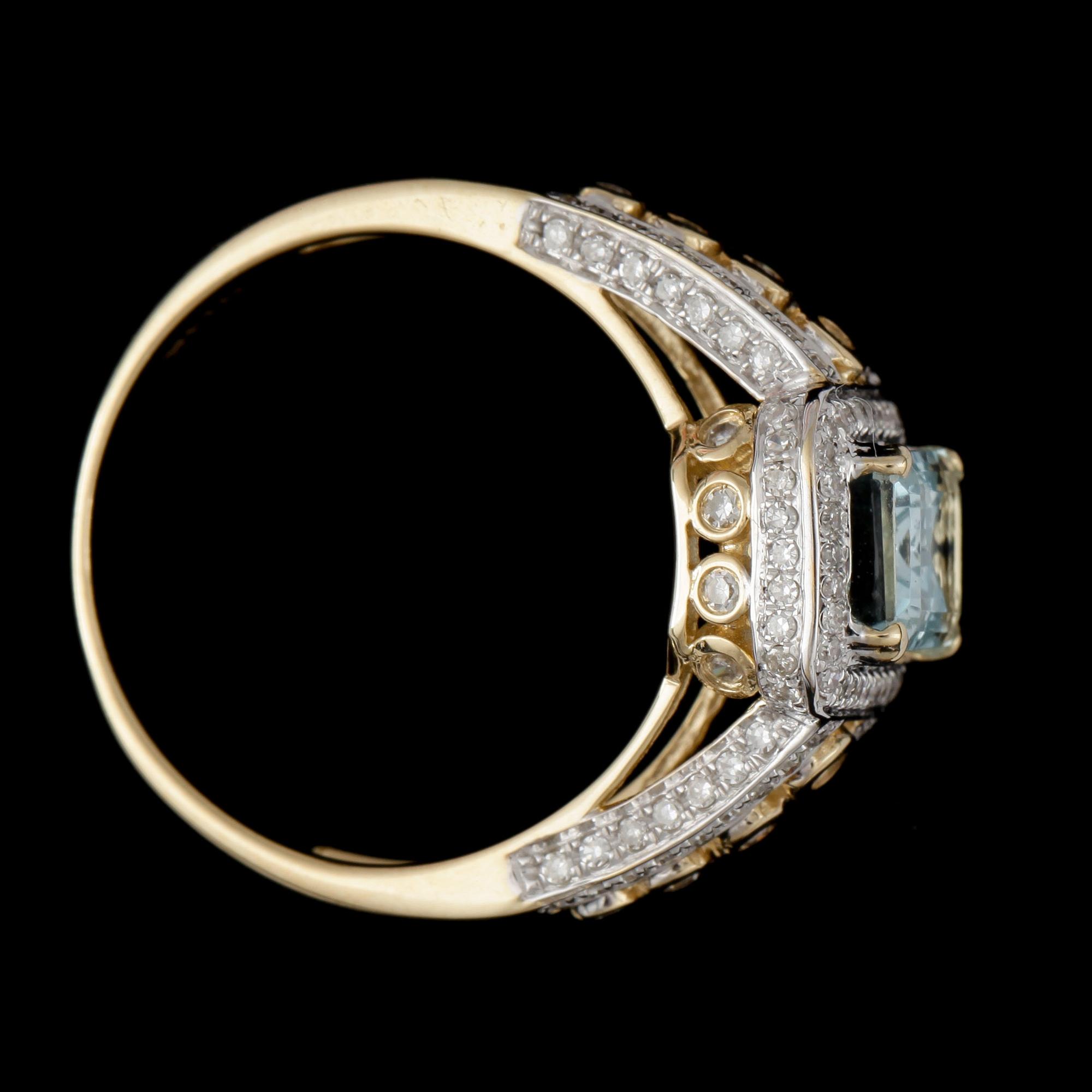RING, 14k guld med akvamarin och dimanter. Vikt ca 5 gram.