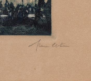 OKÄND KONSTNÄR, handmålad etsning, signerad, tidigt 1900-tal.